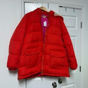 J. Crew Vibrant Red Hooded Puffer Coat